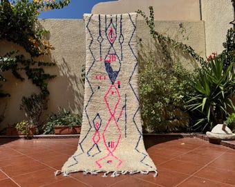 Handwoven Wool Berber Runner Rug – 3x10 ft, Moroccan Tribal Decor