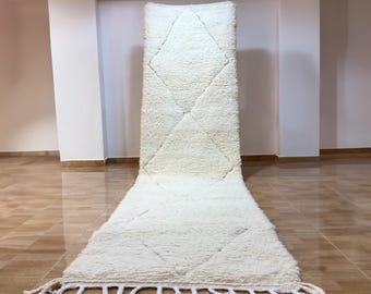 Handwoven Beni Ourain Runner Rug, Authentic Berber Wool Rug