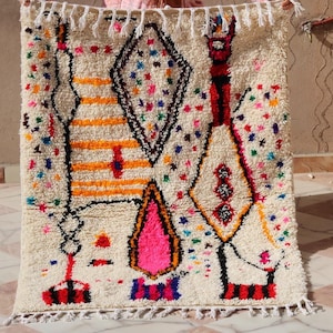Unique Berber Moroccan  rug - Moroccan Woolen carpet - New Azilal rug - Beni ouarain style - New Beni ouarain rug - fine berber rug