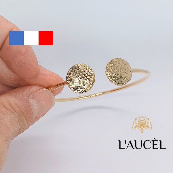 Bracelet Jonc ouvert en Plaqué Or. Collection Plume
