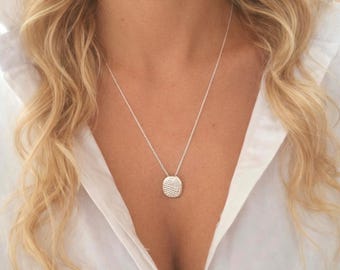 Recycled Silver Ingot Necklace – Genuine Calais Lace Imprint – Unique Handmade Jewelry