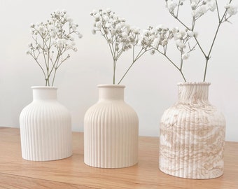 Ribbed Decorative Vase | Jesmonite | Handmade | Neutral Home Decor | Marble Decor | Gift