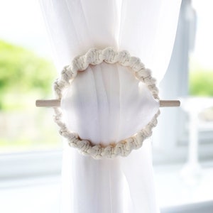 Boho Macrame Curtain Tie Back: Recycled Cotton Curtain Holder