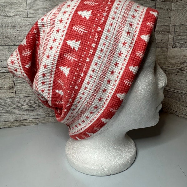 Red and White Winter Trees Super Soft Slouchy Beanie, Butter Soft, Reversible, Free Shipping! Alopecia, Chemo, Sensitive Skin