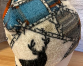 Gorro de lana con estampado de patchwork campestre, hecho a mano, para alopecia, quimioterapia, piel sensible, cálido y acogedor.