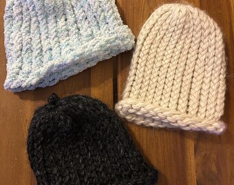 Loom Knit Infant Caps, Handmade Gifts for Baby or Baby Dolls, Stretchy and Warm, Choose Variety