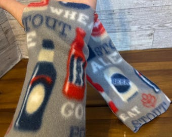 On Tap, Beer Print Pair of Fleece Fingerless Gloves, Cozy and Warm