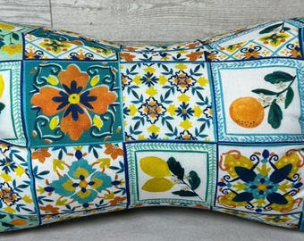 Mediterranean Tiles Print 3 Sided Bone Shaped Pillow, Multipurpose Pillow, Supportive Comfort for Side Sleepers, Lumbar Support