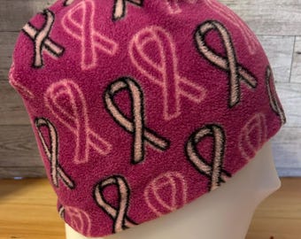 Gorro de lana con lazos de la lucha contra el cáncer de mama, hecho a mano, para alopecia, quimioterapia, piel sensible, cómodo y cálido.