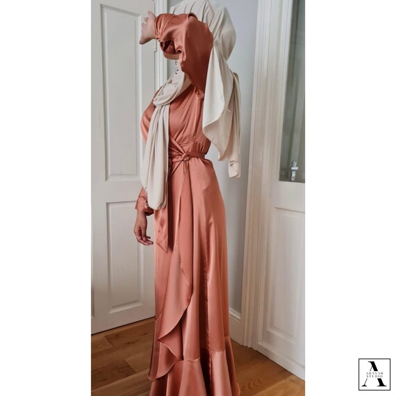 Rose gold satin dress long cheap