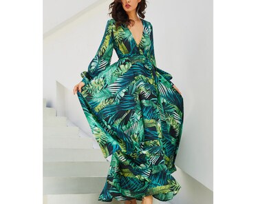 Green tropical maxi dress hotsell