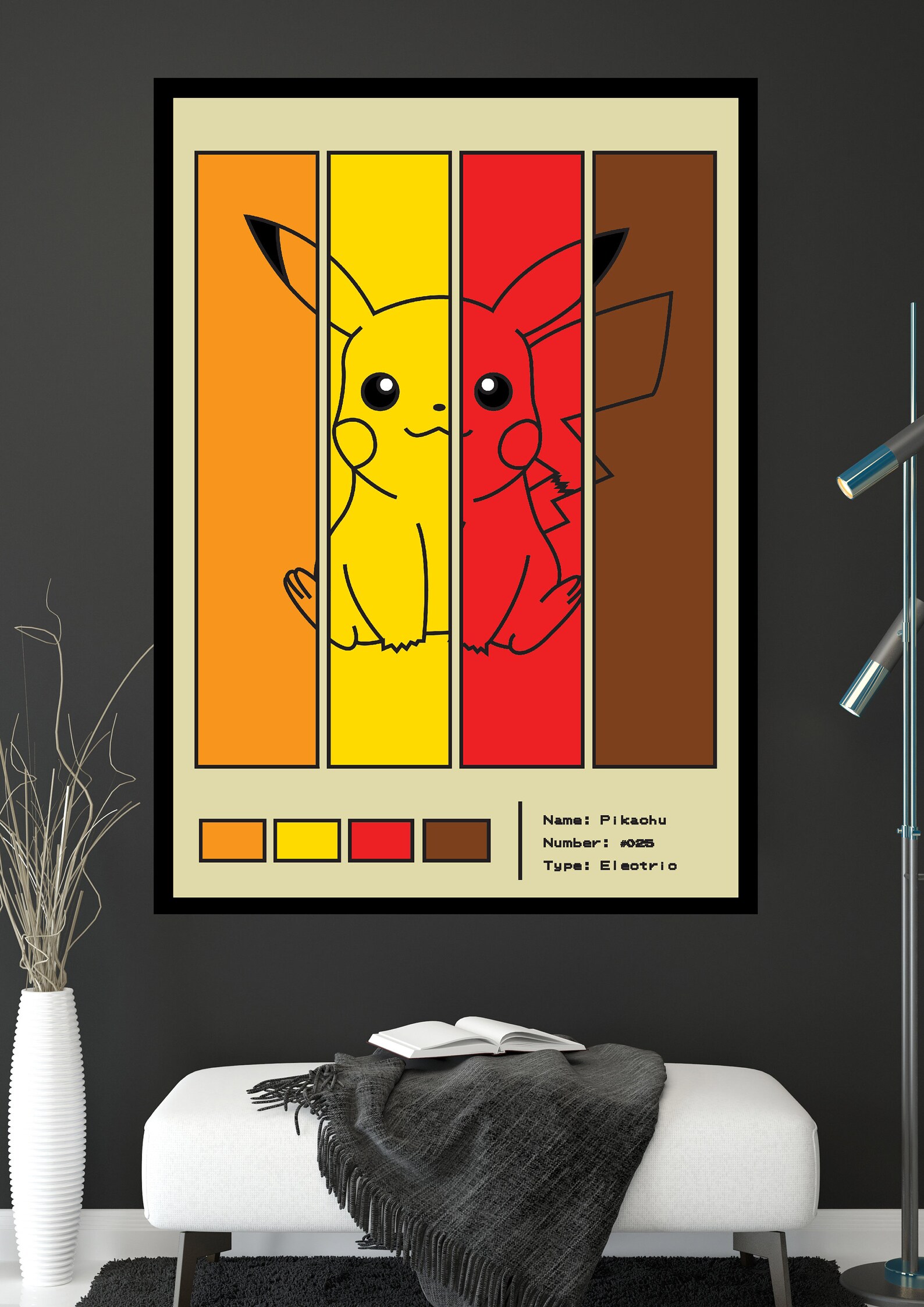 Pikachu Print Pokemon Color Palette Modern Wall Art Poster | Etsy UK
