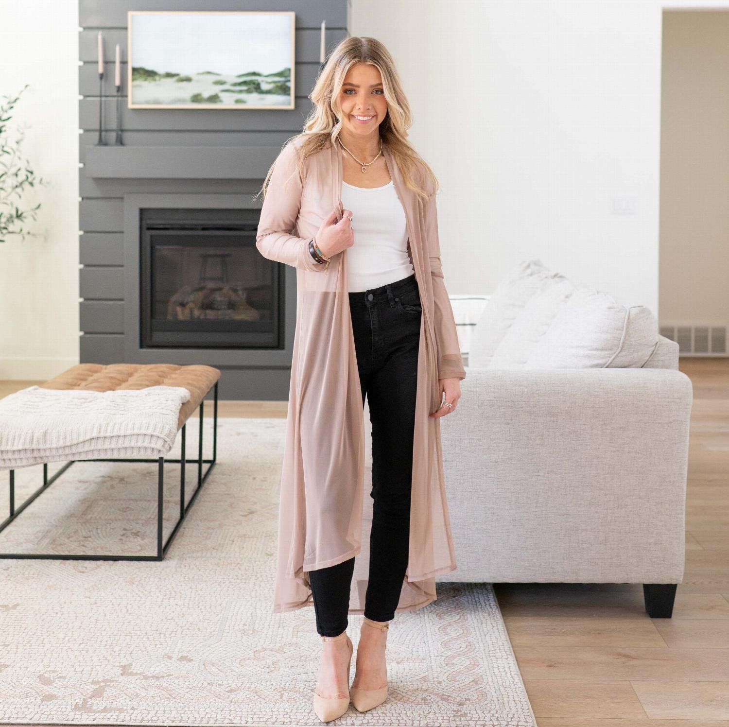 Womens Open Long Cardigan Long Sheer 