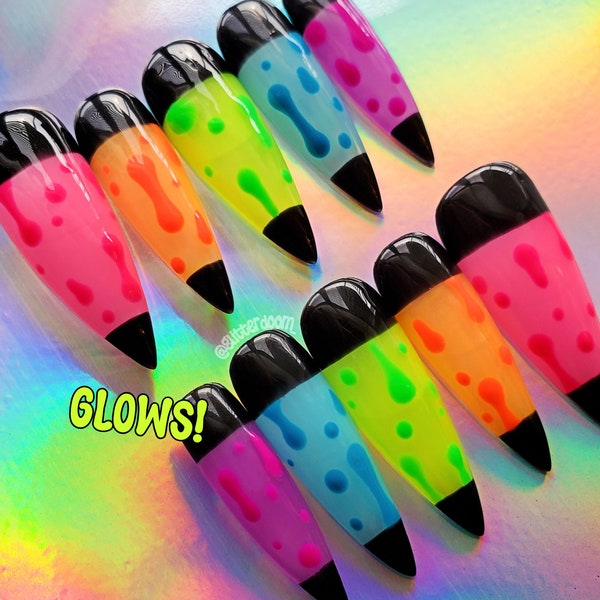 LAVA | glow in the dark | neon jelly lava lamp press on gel nails | Includes application kit!