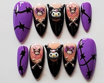 KUROMI | kawaii edgy Kuromi press on gel nails | Includes application kit!