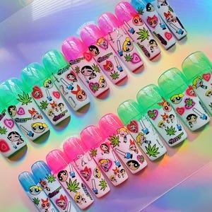 STONERPUFF GIRLS | 20 szt. gotowych do wysyłki | brokatowy przezroczysty neonowy żel y2k french 4/20 kreskówkowy żel do nanoszenia na paznokcie | Zawiera zestaw do aplikacji!