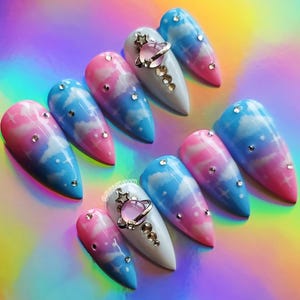 TRANS JOY | trans pride ombre clouds press on gel nails | Includes application kit!