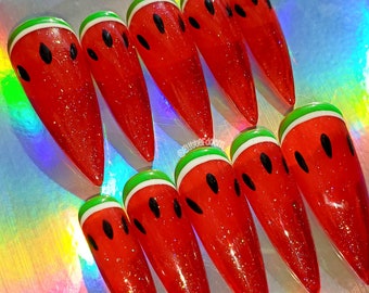 JUICY | jelly watermelon press on gel nails | Includes application kit!