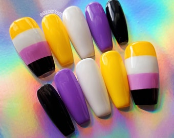 ENBY PRIDE | nonbinary nb pride flag press on gel nails | Includes application kit!