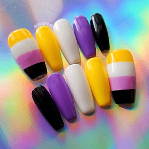 ENBY PRIDE | nonbinary nb pride flag press on gel nails | Includes application kit!