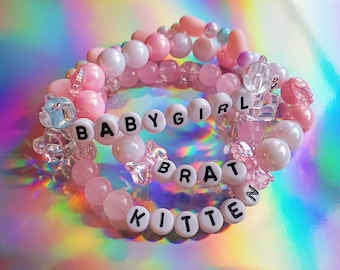 BABYGIRL bracelets | soft pink, pastel, beaded stretch bracelets | Individual or set