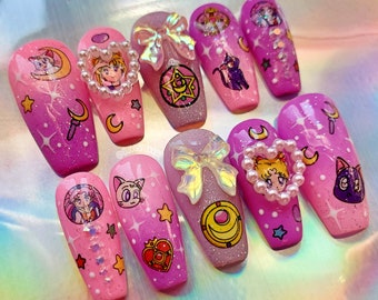 KAWAII MOON | kawaii charm magical girl press on gel nails | Includes application kit!