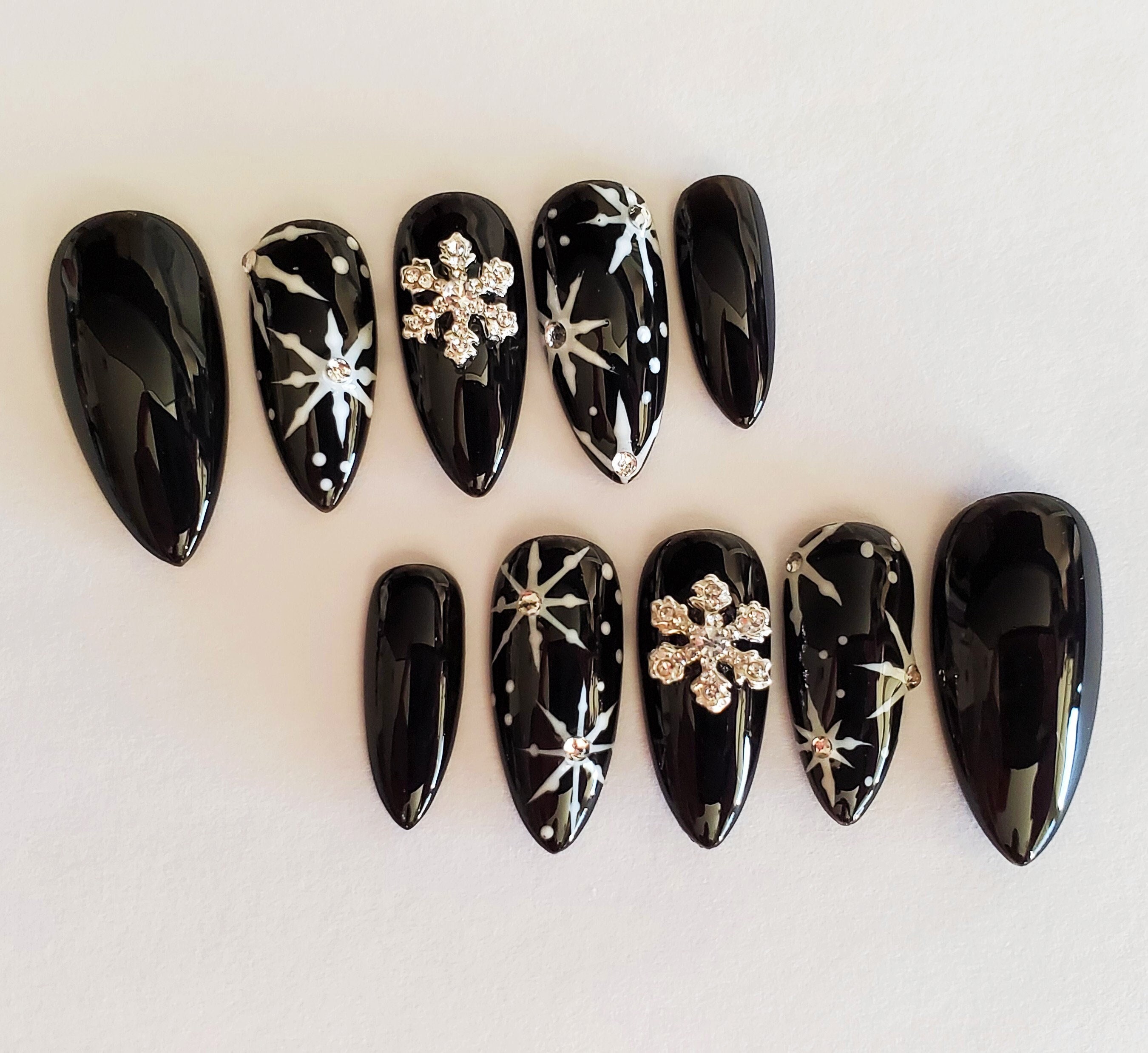 MIDNIGHT SNOW Reusable Custom Press on Nails Black Winter - Etsy