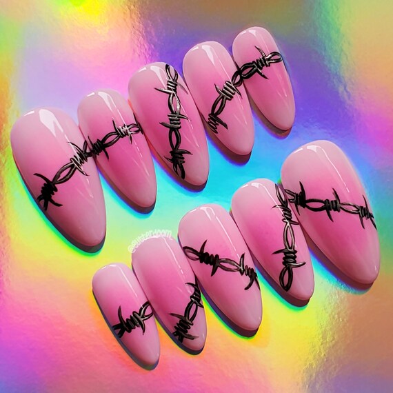 BARBEDWIRE BABY | pink aura barbed wire press on gel nails + application kit!