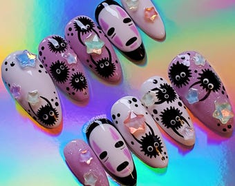SPIRITED | kawaii anime spirits and 3D stars press on gel nails | Includes application kit!