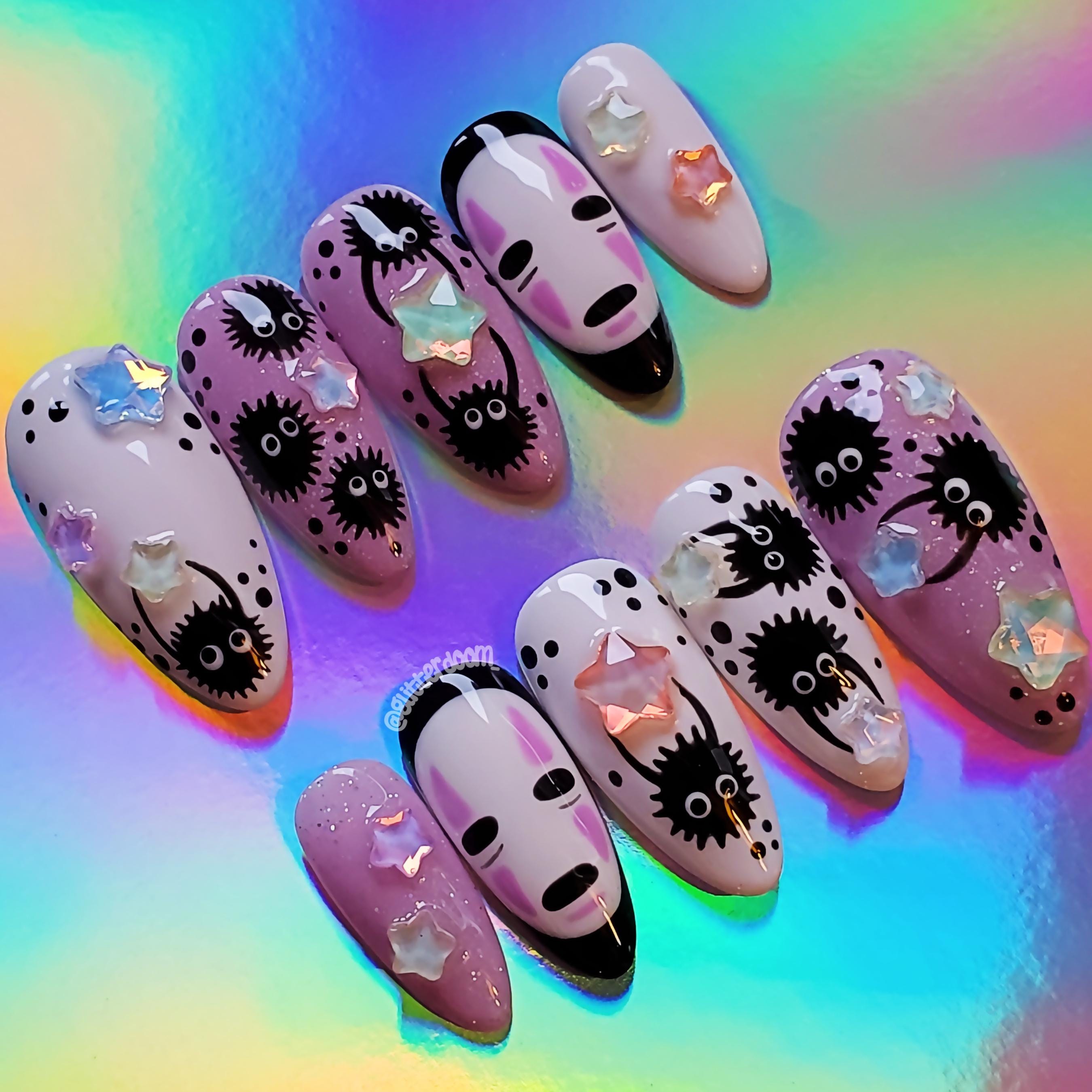 SPIRITED | kawaii anime spirits and 3D stars press on gel nails +