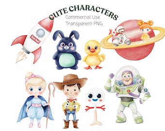 Clipart de juguetes de acuarela: Diseños para guarderías y fiestas (Descarga digital, archivos PNG)