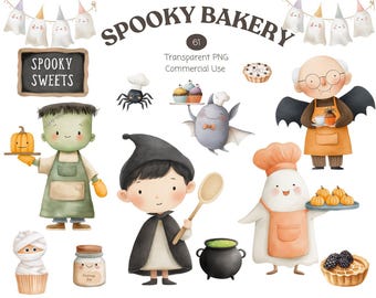 Pakiet clipartów z cukiernią na Halloween, upiorna słodka grafika (PNG)