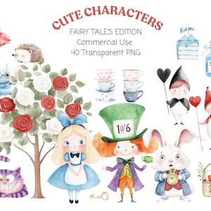Aquarelle d'Alice au monde des merveilles | Alicia Clipart | Utilisation commerciale | Jolie Alice PNG | Aquarelle de conte de fées | Tea Party I Jolie Alice