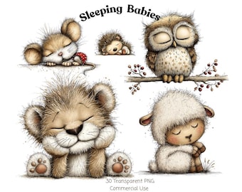 Clipart de animales bebés: Gráficos infantiles (Descarga digital - 30 PNG)