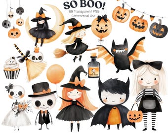 Clipart de Halloween en acuarela: Fantasmas espeluznantes, niños PNG (uso comercial)
