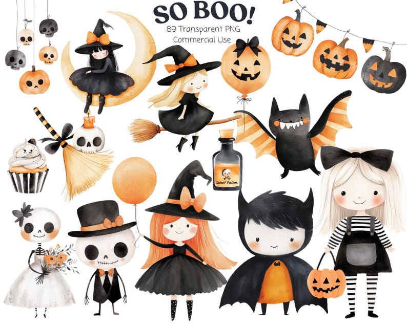 Watercolor Halloween Clipart – Spooky Ghosts, Kids PNG (commercial Use ...