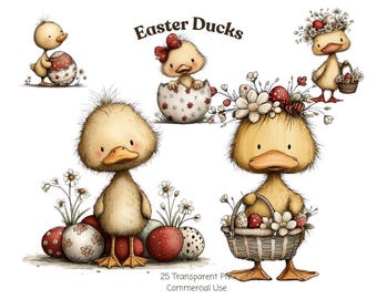 Whimsical Easter Clipart: Spring Ducks Graphics (Digital Download - 25 PNGs)