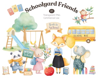 Woodland Animals School Clipart – Teacher PNG Bundle (Digital Download)