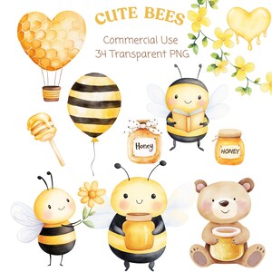 Schattige bijen | Clipart babybijen | Babyshower | Cadeaukaartjes | Kerstclipart | Kinderkamerdecoratie | Direct downloaden | Babykunst | Voorjaarsproject