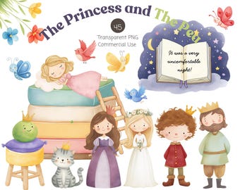 Princess and the Pea Clipart Set: Snow Princess Graphics (Digital Download, PNG, PDF)