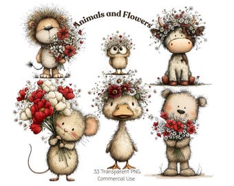 Imágenes prediseñadas de animales florales del bosque: Gráficos para guardería (Descarga digital - 33 PNG)