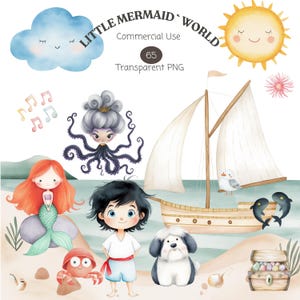 Cute Mermaid Girl Clipart - Kids Clipart- Nursery Decor Png - Fantasy Images  - Cute Princess Clipart - Birthday Png - Nursery Clipart