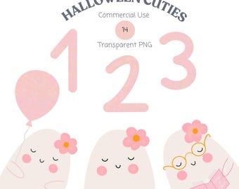 Clipart de fantasma rosa de Halloween: PNG caprichoso, uso comercial
