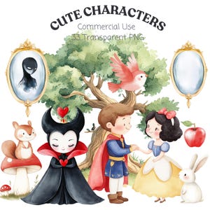 Gráficos digitales de la Princesa de las Nieves - Paquete de imágenes prediseñadas adorables - Conjunto de imágenes prediseñadas de Blancanieves de cuento de hadas - Descarga instantánea - Encantadora Princesa de las Nieves