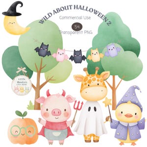 Halloween Animal Clipart Set: Spooky Nursery Art, Trick-or-Treating (Digital Download)