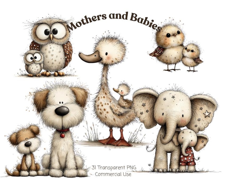 Imágenes prediseñadas de animales y bebés: Gráficos infantiles (descarga digital - 31 PNG) imagen 1