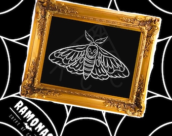 Impresión de postal A6 de polilla halcón de cabeza de muerte / Arte gótico de insectos / Decoración de naturaleza oscura / Ilustración de brujas / Arte mural de insectos
