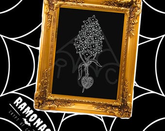 Medallón lila delineado / Impresión de postal A6 / Arte de pared con medallón antiguo gótico inspirado en vampiros