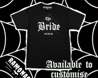 Camiseta personalizada para boda / Camiseta para fiesta de boda / Camiseta con fuente gótica para novia y dama de honor / Camiseta con fecha personalizada / S-5XL