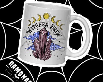Witches Brew Mug | Moon Phase Crystal Mug | Witchy Gothic Coffee Cup